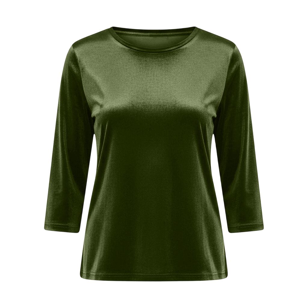 Damen Farbe Gold Samt Modisches Langarm T-Shirt Pullover Oberteil