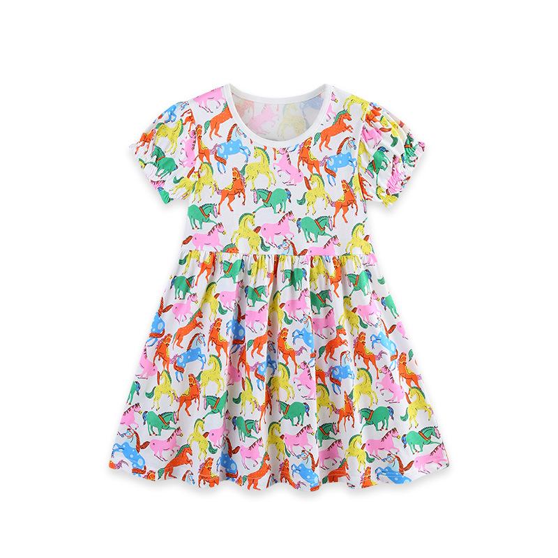 Round Neck Girls Cartoon Princess Dress - Short Sleeve Summer Outfit 3Y (100cm)