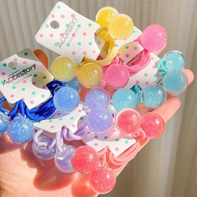 Bandes de cheveux élastiques rondes à paillettes pour enfants, 2 pièces, corde de cheveux en étoile fluorescente, couvre-chef en caoutchouc, accessoires de cheveux pour filles