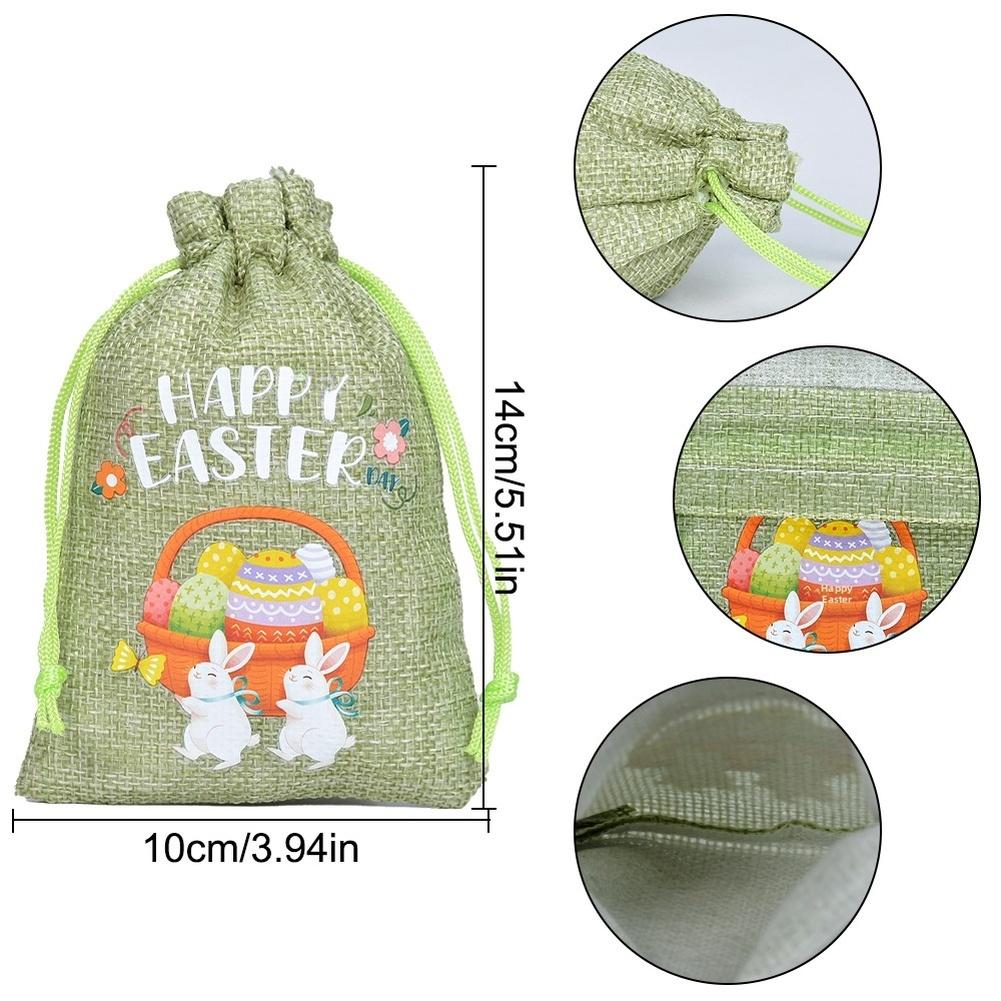12pcs Easter Bunny Linen Gifts Drawstring Bags Happy Easter Small Drawstring Favor Pouches For Wedding Party Candy Bag