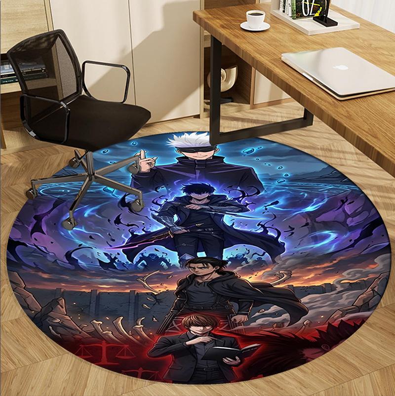 Jujutsu Kaisen Pattern Round Rug, Indoor/Outdoor Mat, for Picnic, Gameroom, Bedroom, Office, Living Room, Home Decor Carpet, Birthday Gift