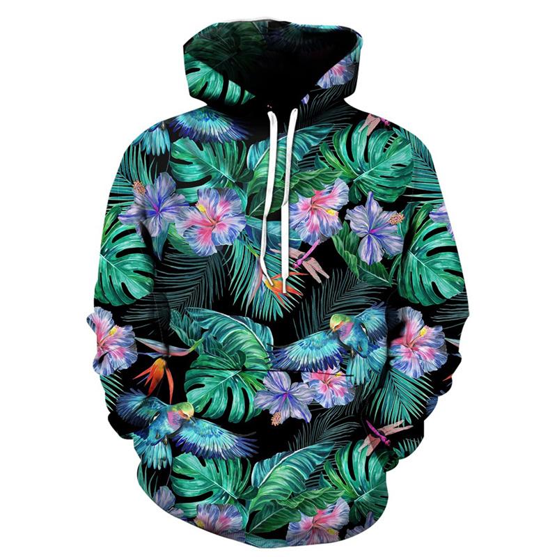 3D Printed Flower Leaf Hoodie For Men Colorful Plants Pattern Long Sleeves Fashion Sweatshirts Pullover Tops Oversized Hoodies