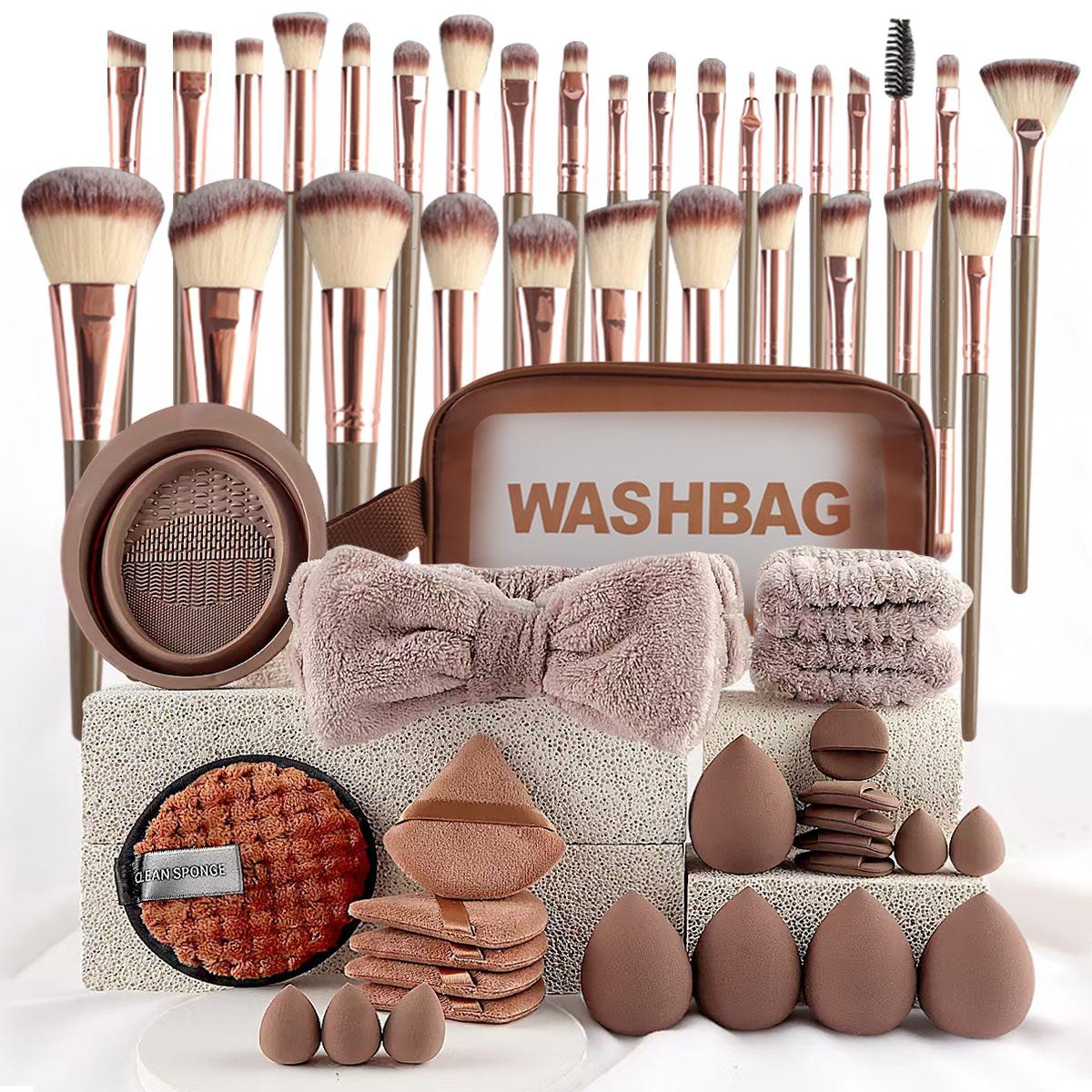 

56-Piece Make up Brush Set (chocolate)- Full Face Cosmetics Kit , Eyeshadow Blending Brushes & Beauty Sponge make up brushes