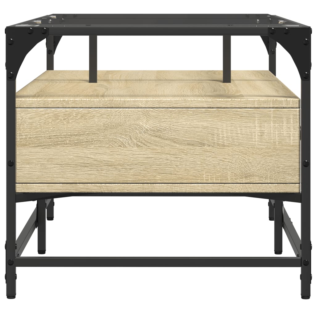 Coffee Table with Glass Top Sonoma Oak Finish 98.5 X 50 X 45 Cm Steel