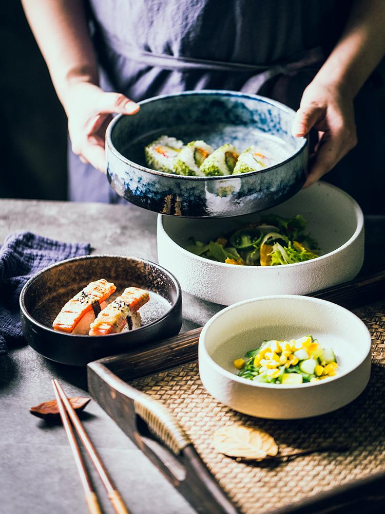 Japanese Creative Ceramic Bowl Salad Bowl Thick Soup Bowl Stew Bowl Restaurant Fashionable Dish Deep Bowl Fruit Bowl Large