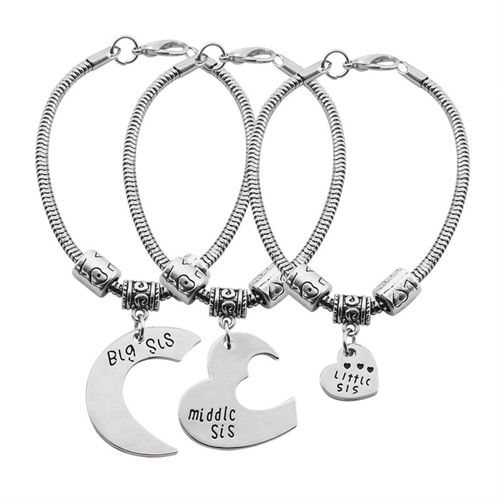 Pack of 3 Jewelry Bracelets for Best Friend Symbolizing Sisterhood Heart Design Big Sis Middle Sis Little Sis Theme Adjustable Zinc Alloy Gift 1