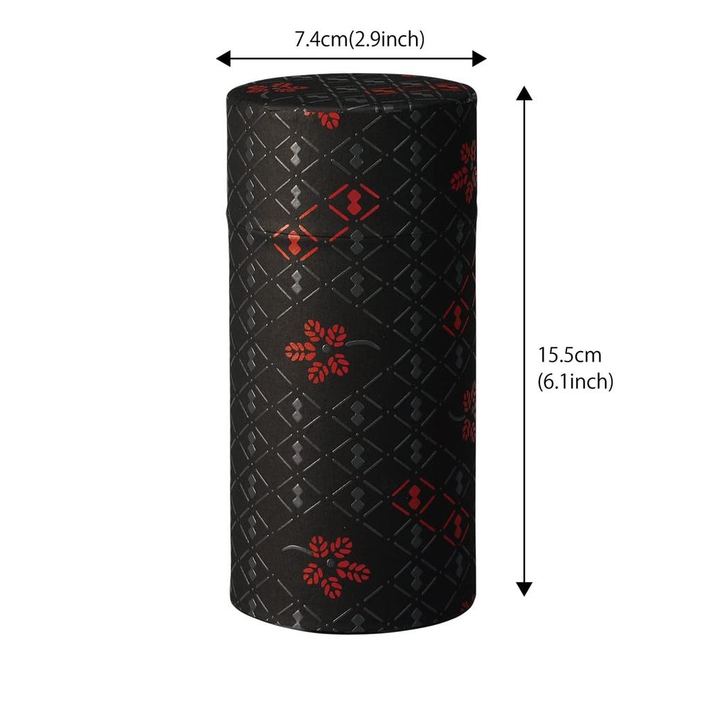 Noguchi Kumataro Tea Garden Tea Caddy, Large Capacity 200g, with Washi Paper and Inner Lid, Inden Gourd Pattern, Black, Made in Japan, Stylish