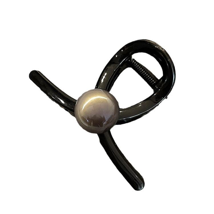 Large Black Pearl Grab Clip Women Simple Niche Premium Hair Clip Back Head Shark Clip Hair Accessories Retro Headwear