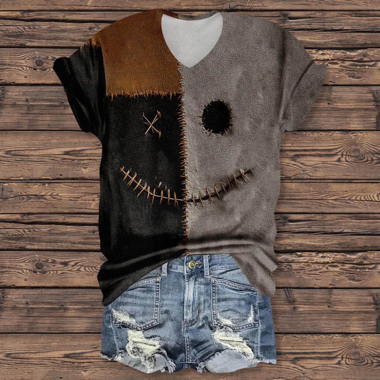 

Женская мода повседневная рубашка с рукавом три четверти и принтом букв на Хэллоуин L