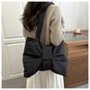 Korean Retro Solid Color Pleated Bow Shoulder Bags for Women Large Capacity Ladies Tote Bag Simple Student Handbags with Zipper