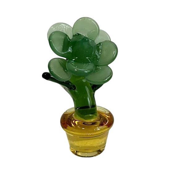 Mini Glass Rose Flower with Pot Colorful Rose Flower Ornaments Collectible Hand Blown Faux Crystal Flower Figurine for Mother's Day Birthday Table