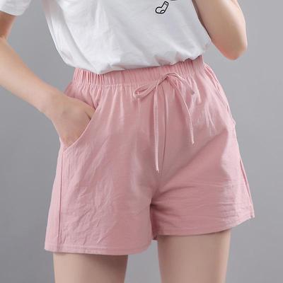 Washed Cotton Solid Color Women's Loose Wide-Leg Elastic Waist Casual Shorts