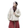 Winter Baumwoll- und Leinen-Damenbekleidung gepolsterte gesteppte warme Baumwollkleidung literarischer und lässiger Zen-Stil Rautenmuster Damen Kurzmantel Baumwollpolster