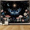 Starry Blue Butterfly & Moon Phase Tapestry - Boho Witchy Floral Wall Hanging for Room Decor