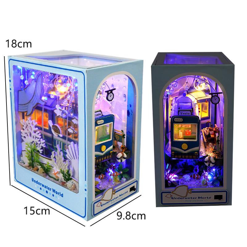 DIY Book Nook Kit Miniature DollHouse 3D Wooden Puzzle Home Decoration Bookshelf Bookend With LED Light Toy For Christmas Gifts