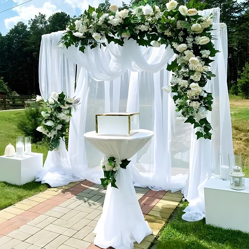 Outdoor White Wedding Gauze Drapes for Party and Venue Decoration, Wedding Arch, and Background.