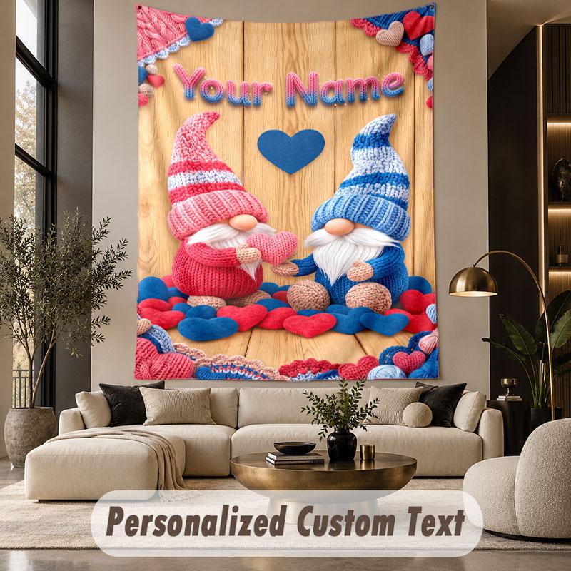 Gnomo (23) Tapeçaria Personalizada com Tema Nome Personalizado Texto Pendurado na Parede Tapeçaria Decoração de Casa Tecido de Fundo