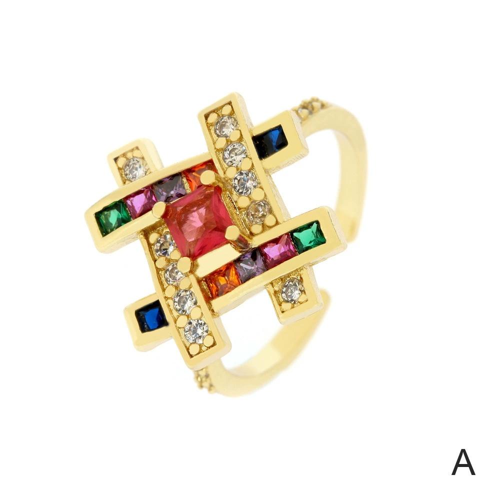 New Geometry Zircon Weaving Irregular Square Open Ring for Women Unique Fashionable Versatile Personalized Jewelry Gift