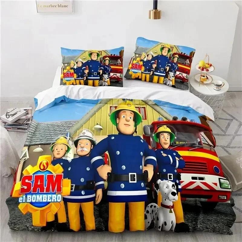 Juguetes de Dibujos Animados Bombero Sam Juego de Cama Funda Nórdica Juego de Cama Cubre Edredón Funda de Almohada Edredón Tamaño King Queen Niños Adultos Juego de Cama