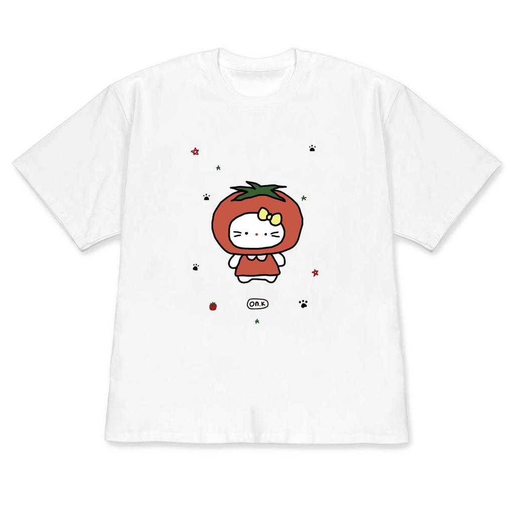 Funny Tomato Cat Graphic Tshirt ShortSleeve Black Casual Top Korean Style Versatile Cute Cat Tee for Women Unisex OOTD Minimalist