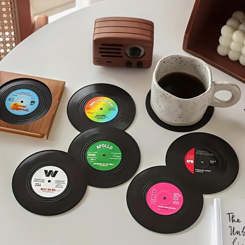 6 Vinyl Record Coasters Creative Retro Classic Nostalgic Rock CD Anti Slip Insulation Pads Desktop Decoration