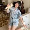 Fashion National Style High-End Short-Sleeved New Chinese Loungewear, Women Can Wear Ice Silk Suit Pajamas Outside