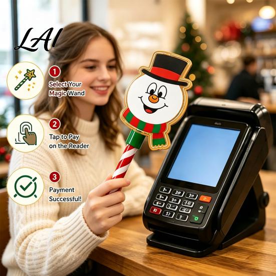 Bacchetta da ballo con design a fiocco di neve Bacchetta di Natale Portacarte di credito per pagamenti contactless con caramelle Gadget festivo novità Manico per bastone Stampa 3D Checkout