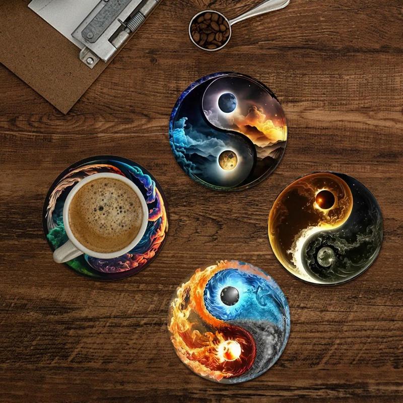 Drink Coasters Mat 6X Anti-slip Round Coasters Mat Heat-resistant Table Cup Coasters For Coffee Bar Living Room Countertop