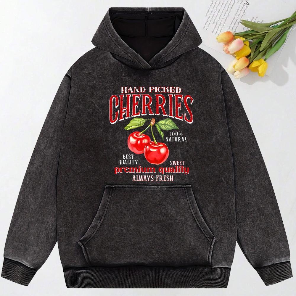 Kirschen Frucht Kreative Kunst Buchstabendruck Gewaschene Kleidung Mehrfarbig Baumwoll-Hoodie Übergroße Kleidung Street Baumwoll-Top