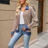 Women's Fashion Color Denim Jacket with Turn-Down Collar, Long Sleeve, Zip Front, Loose Fit
