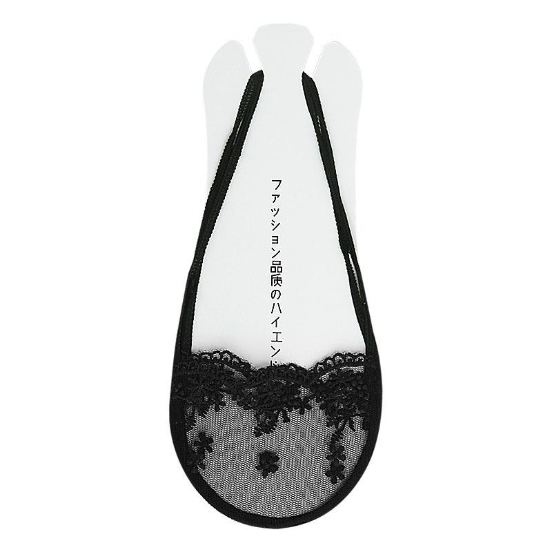 Women’s Lace Low-Cut Cotton Invisible Socks with Strap Heel and Anti-Slip Design