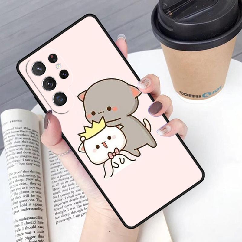 Mochi Peach Cat phone case Cover For Samsung Galaxy S24 S25 Ultra S21 S22 Ultra S10E Note 10 Plus Note 20 FE S23