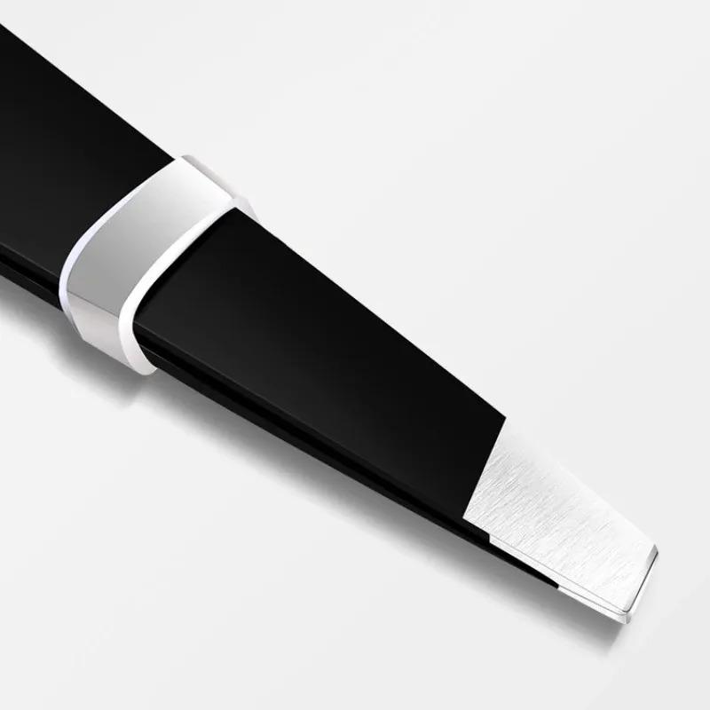 Edelstahl Schwarze Augenbrauenpinzette mit schräger und flacher Spitze Beauty-Tools für Wimpernpinzette & Entfernung eingewachsener Haare