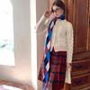 Autumn and winter new niche retro rhombus plaid scarf atmosphere sense advanced sense fringed decorative knitted scarf