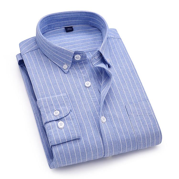 Quality New Style Oxford Cotton Shirt Men's Long-sleeved Pure Vertical Striped Trendy Casual Handsome Men Shirts
