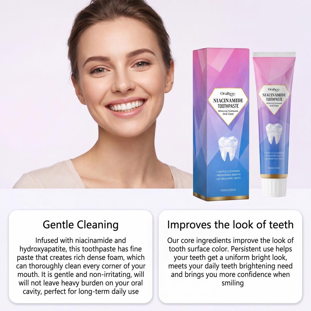 Niacinamide Brightening Toothpaste Hydroxyapatite Fresh Breath Gentle Cleansing Oral Care Brightening Daily Use Family Care 100g