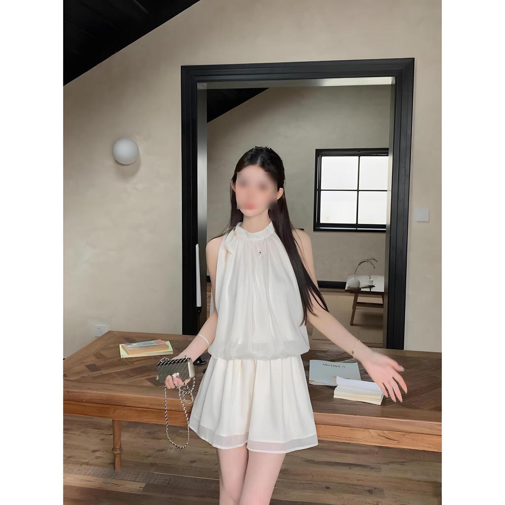 New white neck sleeveless dress temperament women's short skirt thin pullover skirt women