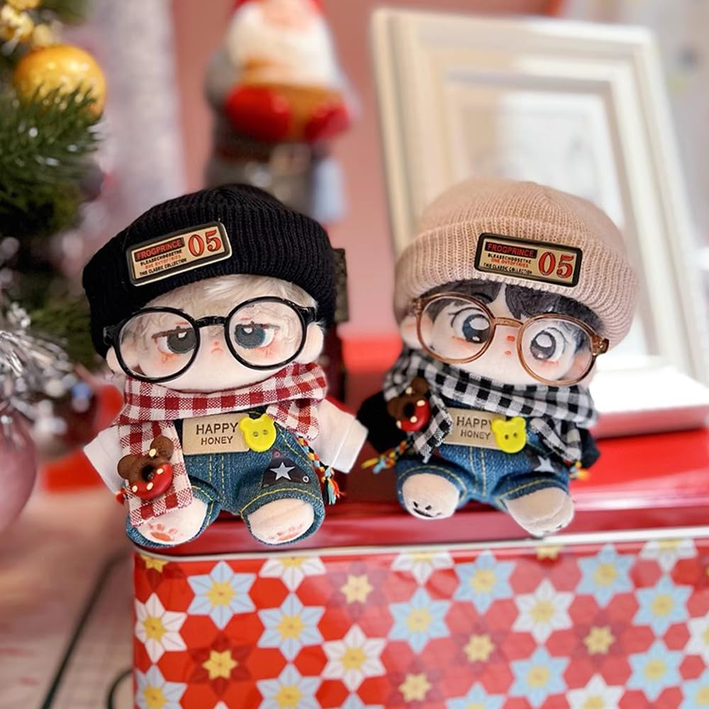 niannyyhouse 10cm stuffed toy clothes plaid scarf knit hat hoodie bibbed pants glasses leather shoes forest set cotton doll accessories dress-up