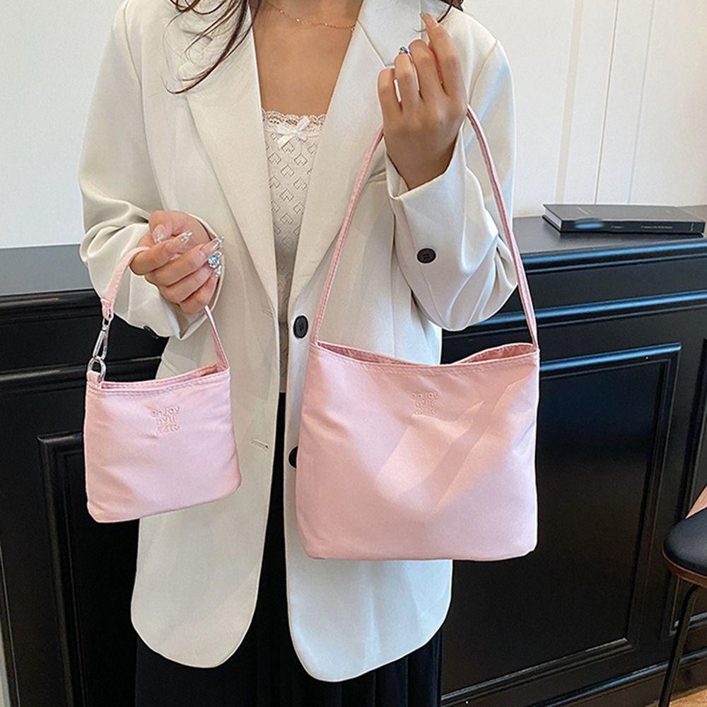 Korean Style Embroidery Letter Underarm Bag Handbag Cloth Shoulder Bag Simple Nylon Tote Bag Women