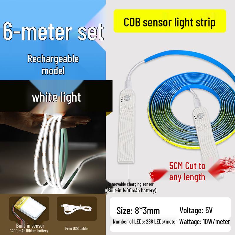 USB Rechargeable Motion Sensor LED Strip Light: Ultra-thin, Self-Adhesive, Wireless Night Lighting