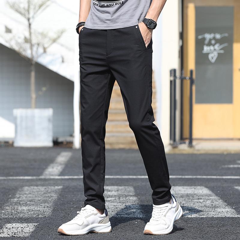 Men's straight casual pants, men's mid waist, spring and autumn thin, solid color, street outerwear, long pants
