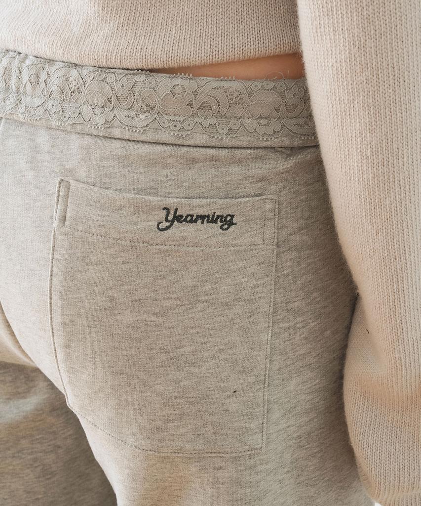 Ieoning Lace Banding Jersey Pants, Gray