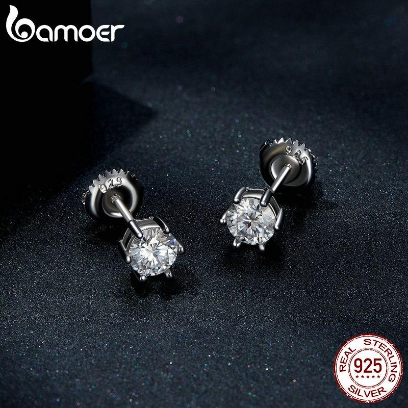 

BAMOER 0,5CT D Цвет VVS1 EX Муассанит стерлингового серебра 925 пробы серьги-гвоздики блестящие серьги круглой огранки с платиновым покрытием для женщин 925 silver