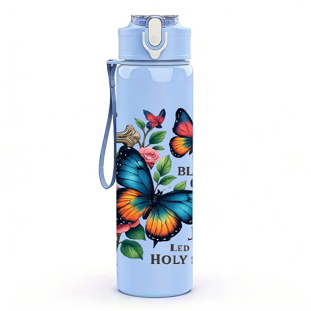1PC Cross Rose Butterfly Faith Pattern 750ml Color Plastic Sports Water Bottle Leakproof Flip Straw Lid Suitable for Sports Office Home Use