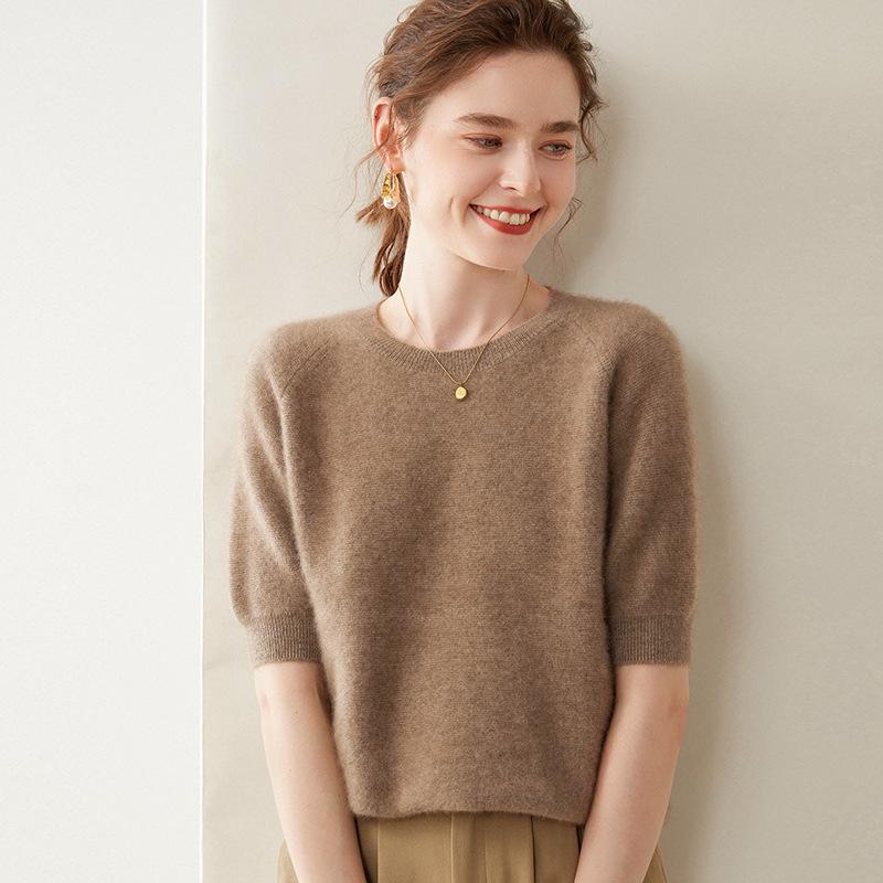 2025 Women's Early Autumn Cashmere Knit Short Sleeve Pullover - Versatile, Stylish Solid Color Sweater