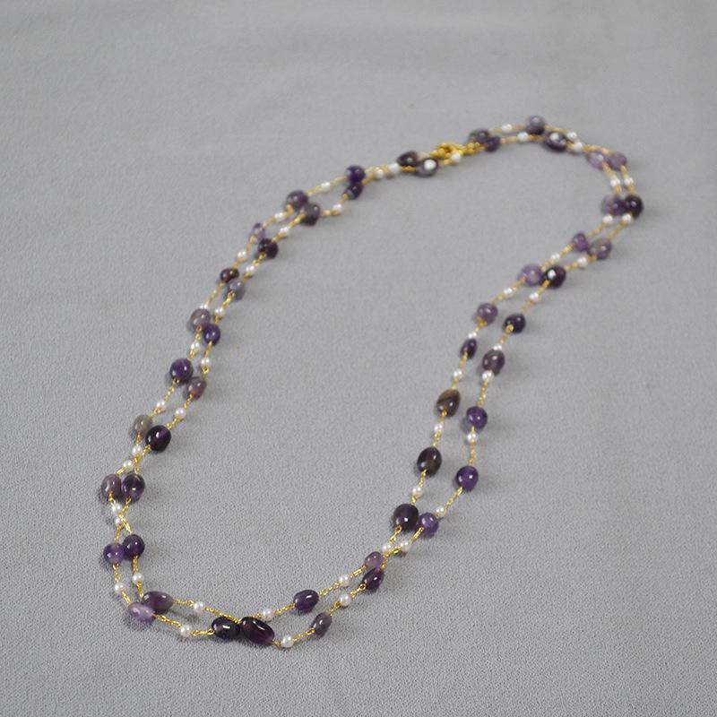 Original Design Handmade Natural Stone Double-Layer Beaded Sweater Necklace for Women