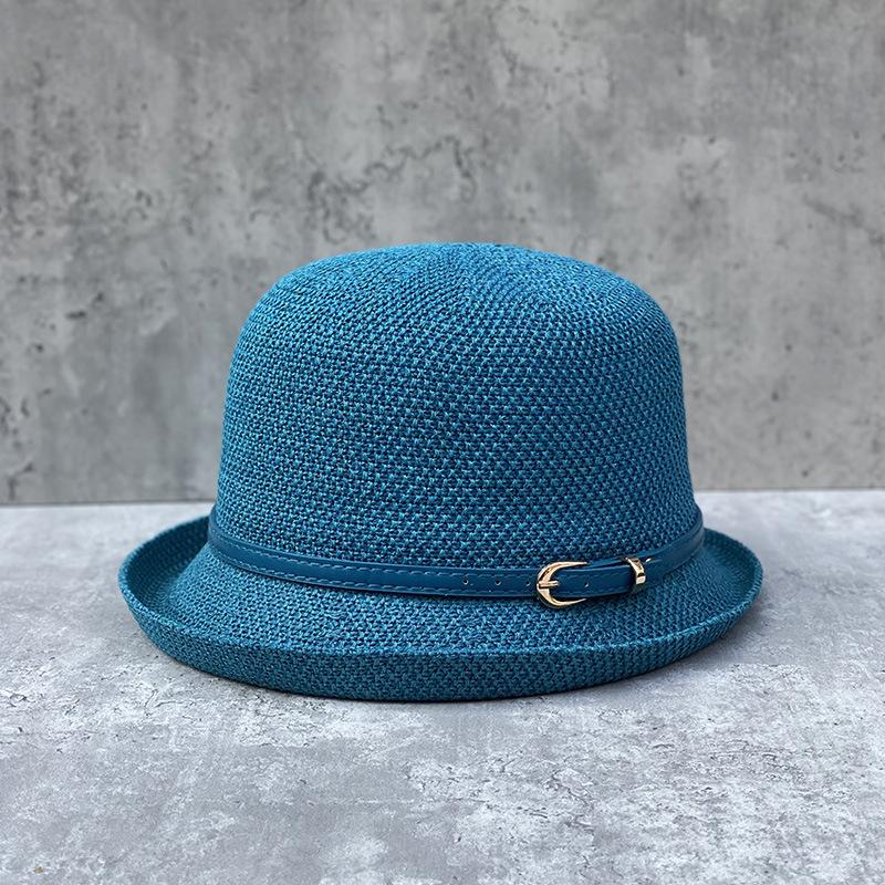 Elegant Curling Small Basin Hat Hollow Breathable Imitation Linen Bucket Hat Dome Casual Hat Children'S Summer Daily