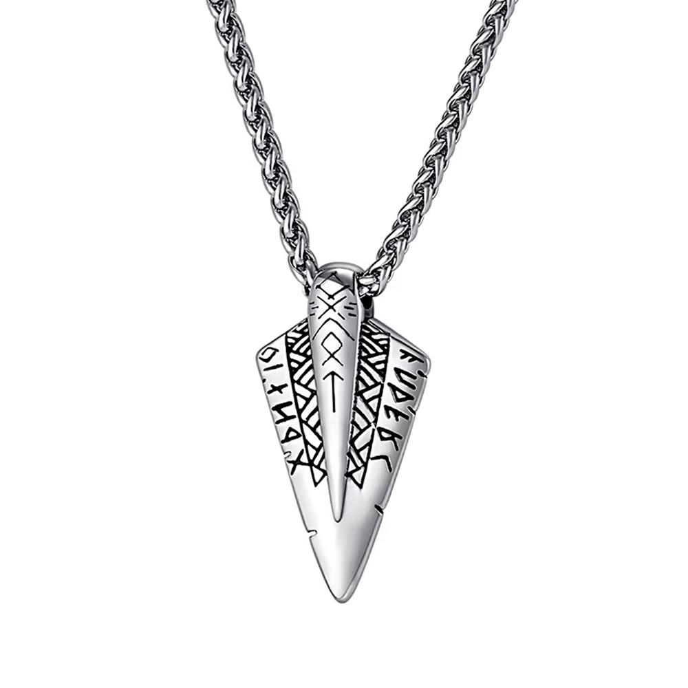 Vintage Viking Spear Pendant Norse Rune Necklace Stainless Steel Amulet Jewelry Gift for Men Women