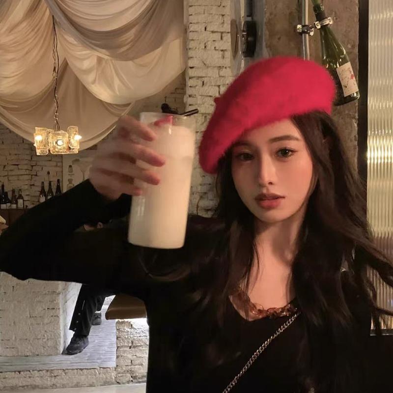 Bere de iarnă pentru femei Versiune coreeană Beretă din blană de iepure Căciulă caldă tricotată din lână Ține de cald