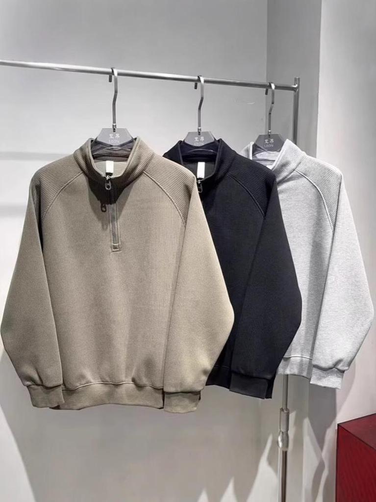 Men's High-End Korean Style Half-Zip Hoodie, Autumn/Winter 2024 Fashion Trend, Stand Collar Pullover Base Layer